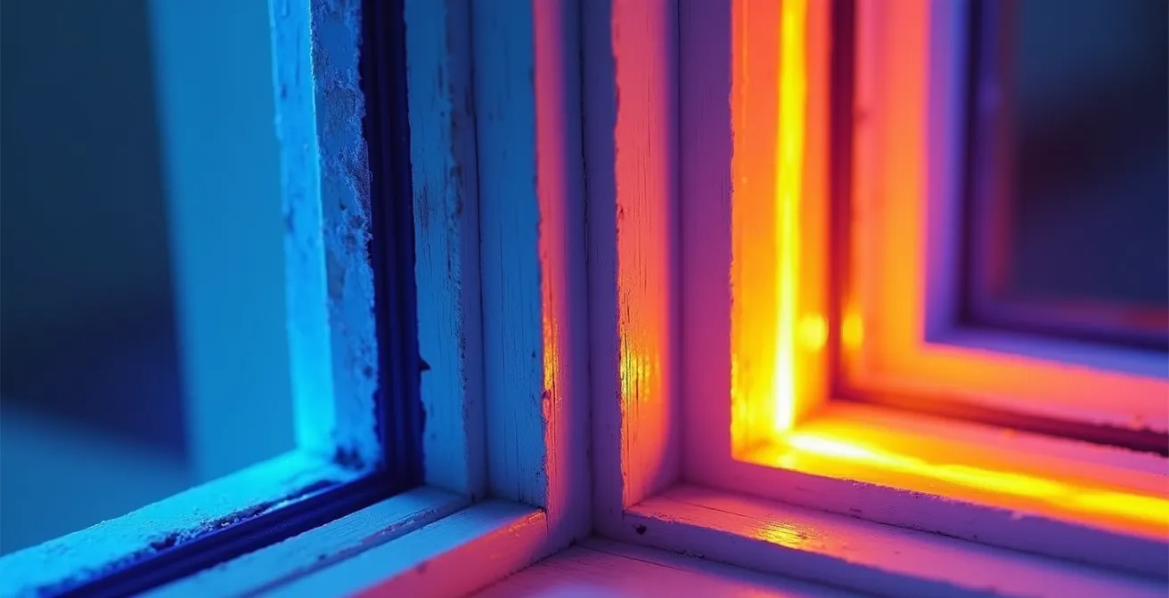 Immagine termografica di un serramento che mostra le dispersioni di calore dovute a un ponte termico