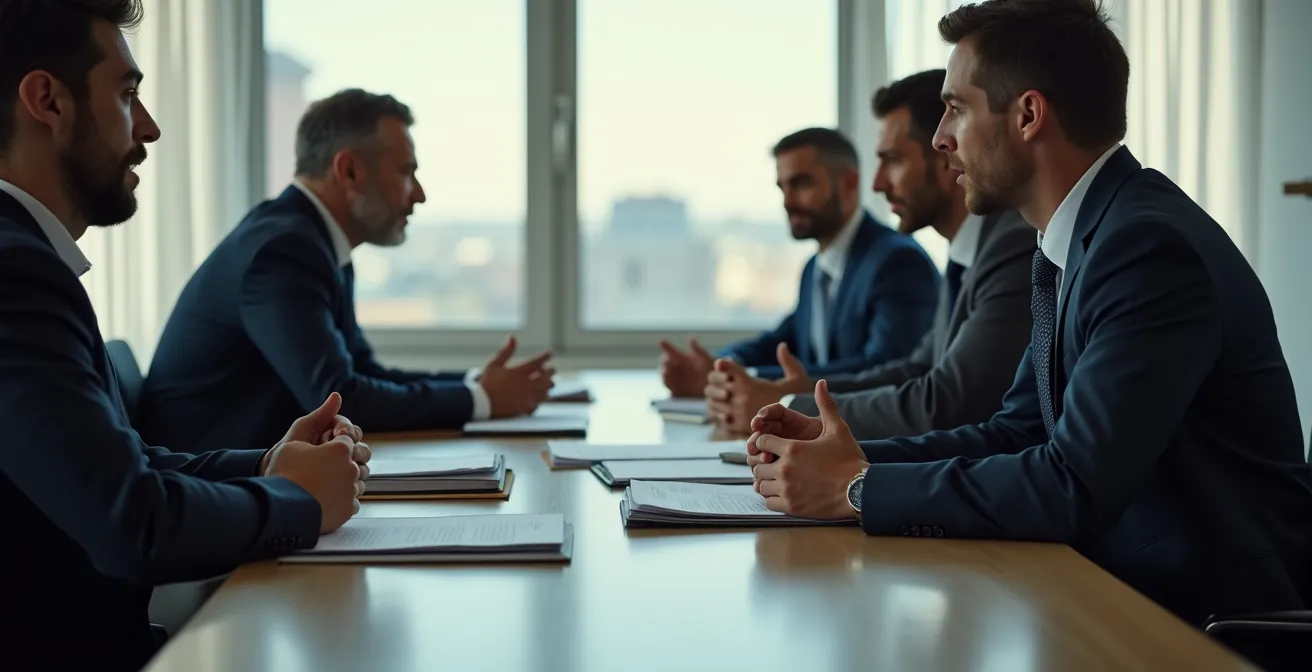 Sala riunioni durante un'ispezione del Garante Privacy con atmosfera professionale