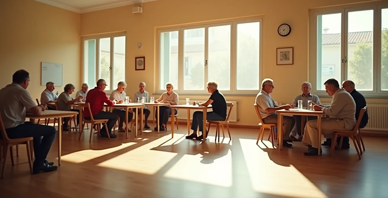 Gruppo di anziani che partecipa a un'attività di stimolazione cognitiva in un centro italiano